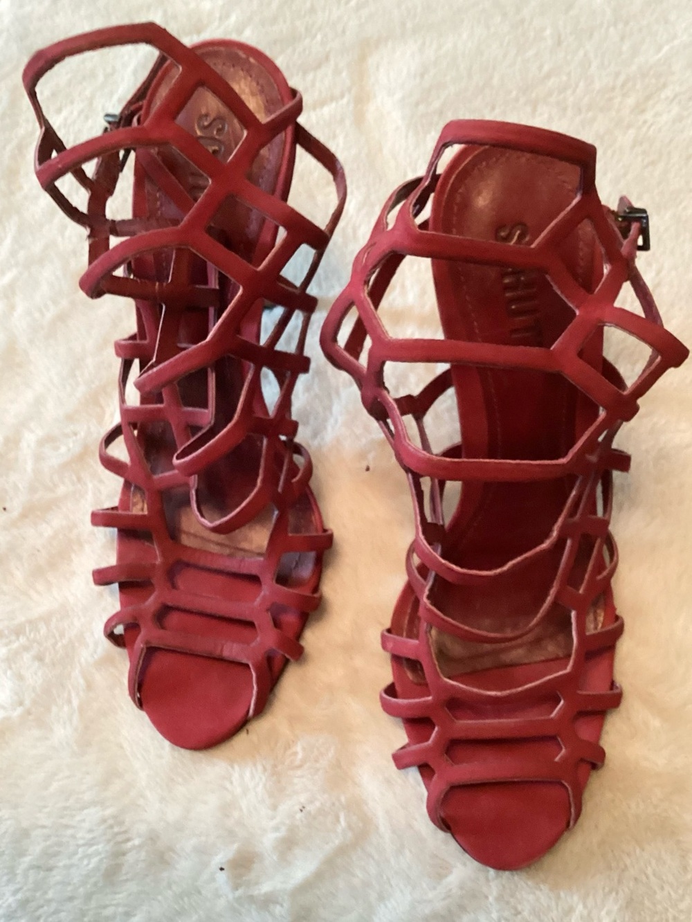 SCHUTZ Juliana Burgundy Strappy Cage Heeled Stiletto Sandals - Size EU39 - Picture 3 of 8